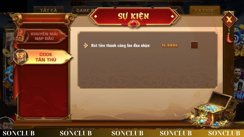 Tặng code tân thủ khi rút tiền lần đầu