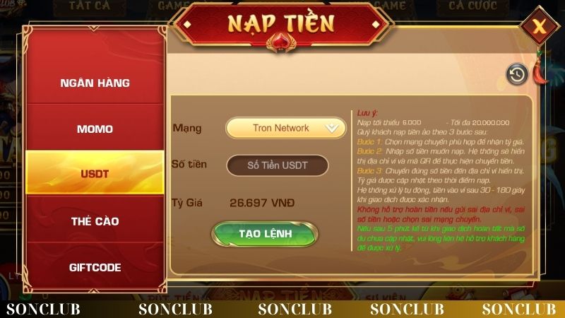 nạp rút tiền SONCLUB